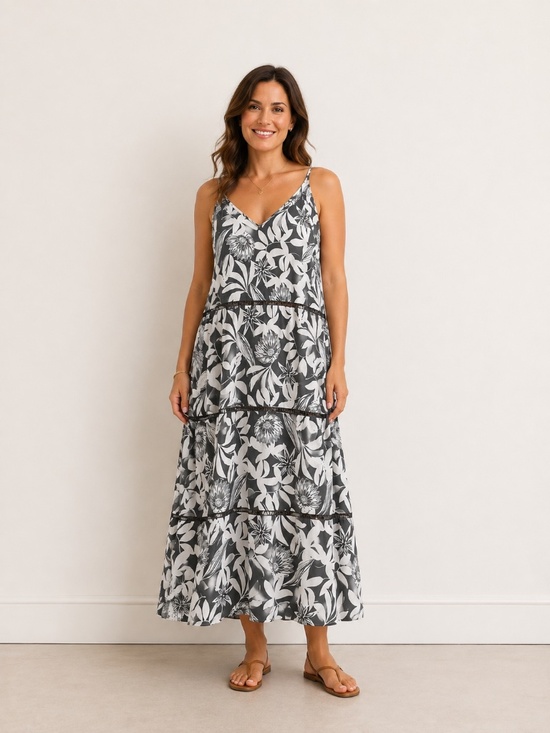 La Vie En Rose Dresses & Skirts - NWT La Vie En Rose Aqua maxi dress L sleeveless tiered crochet florals Coastal
